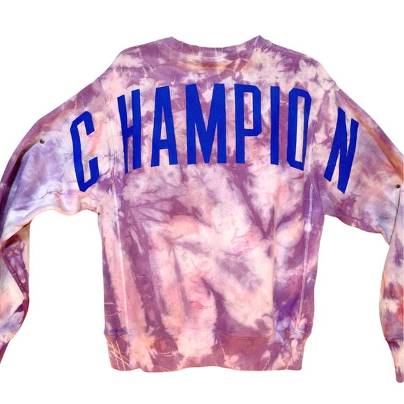 Dyed Champion Reverse Weave Purple Pink Spellout Sweatshirt - Picture 2 of 13